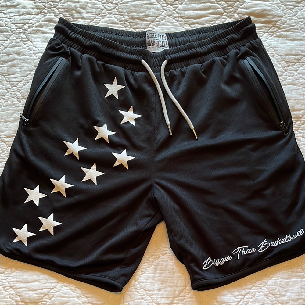 Bigger Than Basketball brand STAR shorts, Black, Large